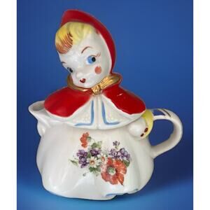 Hull Teapot Little Red Riding Hood Pottery Art Cute Grannycore Vintage 1940s